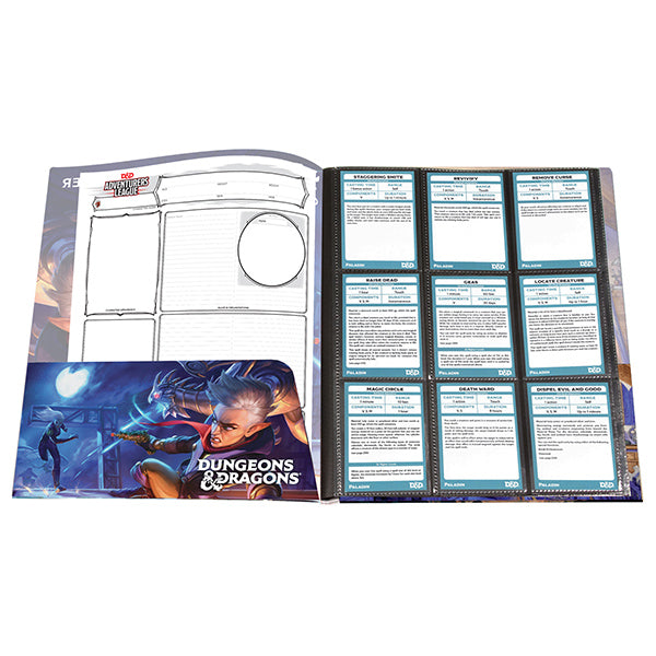 Dungeons and Dragons Artificer portfolio open, featuring character sheets and class details on a colorful background.