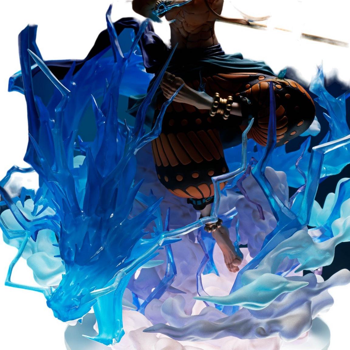 Eneru figure from One Piece, depicting 60 Million Volt Lightning Dragon with dynamic blue lightning effects and swirling clouds.