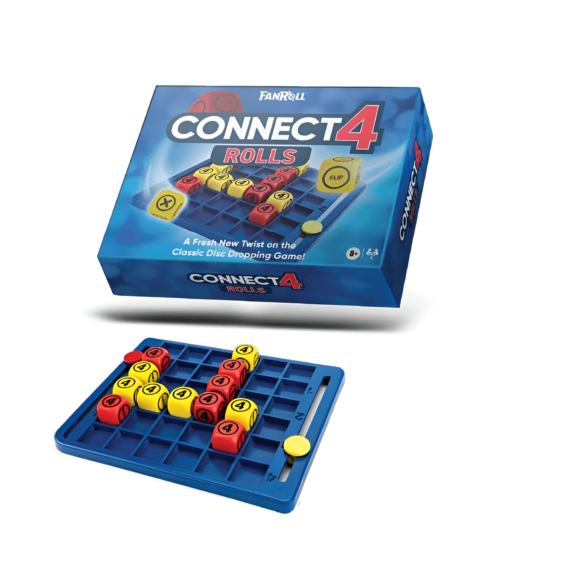Connect 4 Rolls game by Fanroll featuring a game board and colorful rolling discs for strategic play.