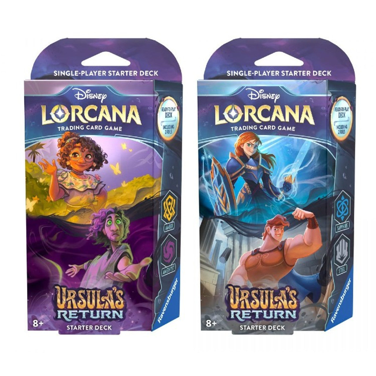 Disney Lorcana TCG Ursula's Return starter deck set featuring two single-player decks with vibrant character artwork.