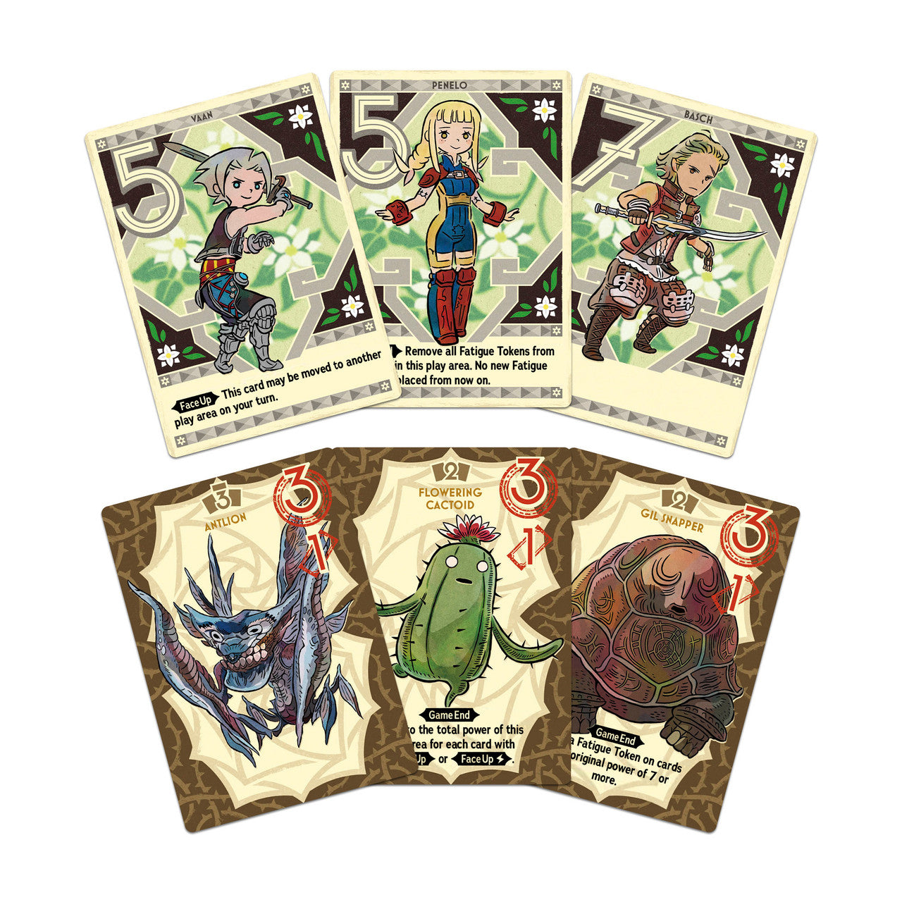 Final Fantasy: Moogle Bounty Mayhem card game featuring character and action cards with unique designs and gameplay mechanics.