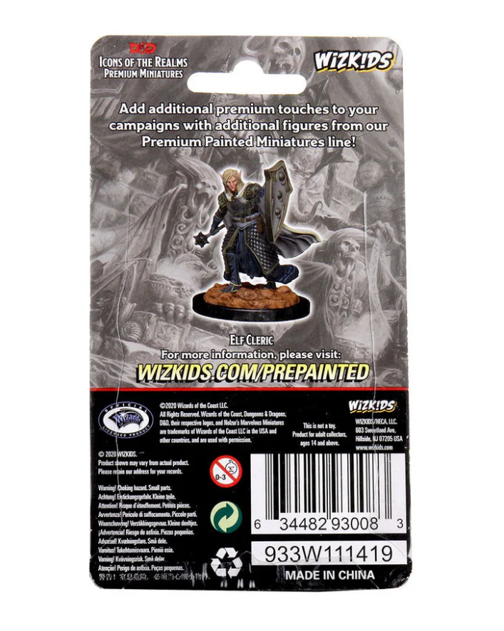 Premium painted Elf Male Cleric miniature from Dungeons & Dragons Icons of the Realms, featuring detailed armor and shield.