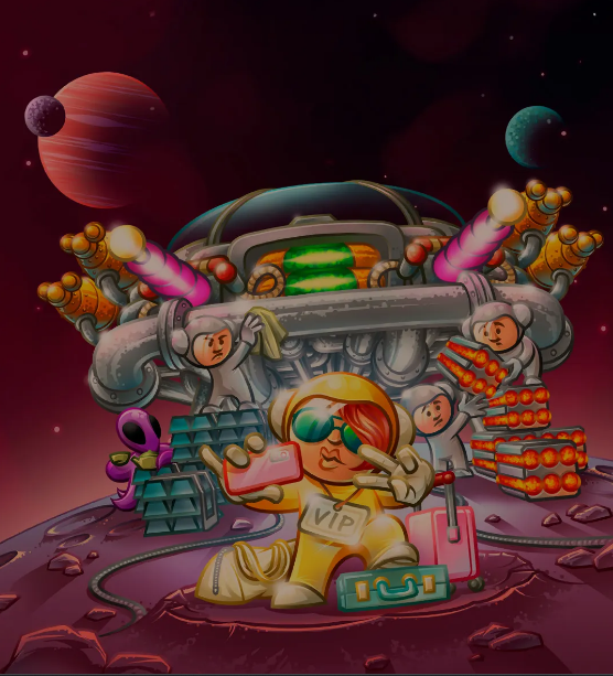 Colorful illustration of Galaxy Trucker: Do What?! Expansion featuring astronauts loading cargo onto a spaceship with planets in the background.