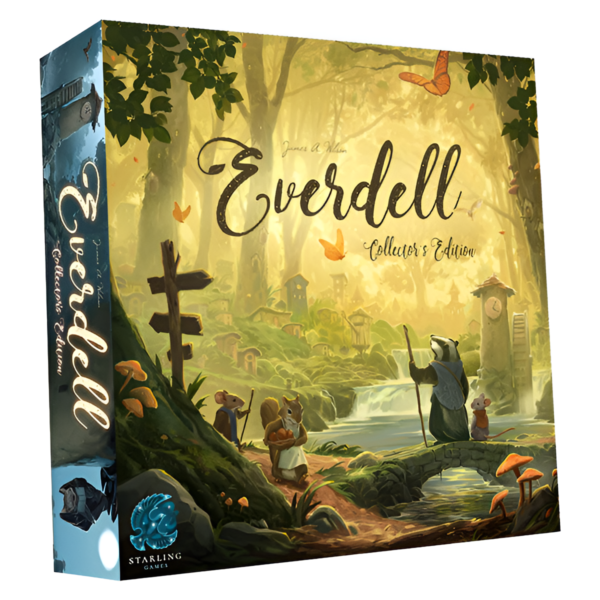 Everdell Collector's Edition board game box featuring whimsical forest artwork with animals and a serene landscape.