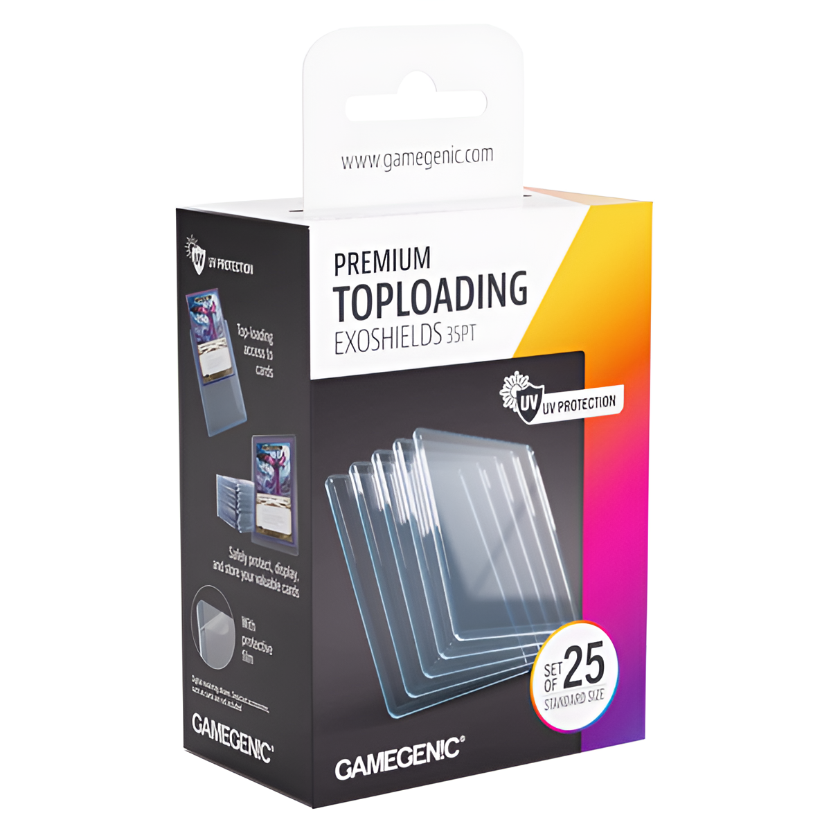 Clear premium toploading Exoshields by Gamegenic, 35pt thickness, pack of 25 for protecting trading cards.