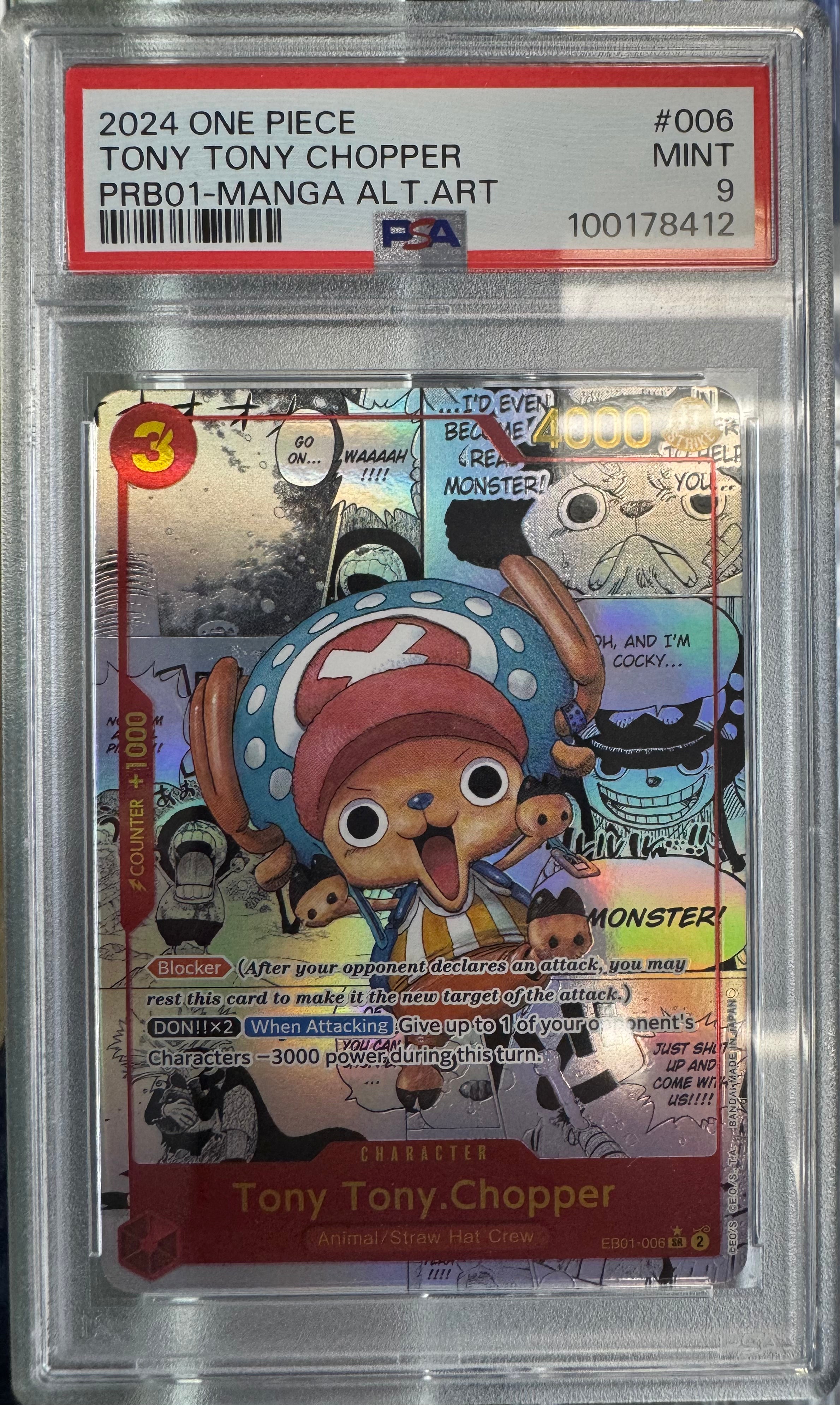 TONY TONY CHOPPER MANGA ALTERNATE ART 2024 ONE PIECE PRB01-PREMIUM BOOSTER -ONE PIECE CARD THE BEST- PSA MINT 9