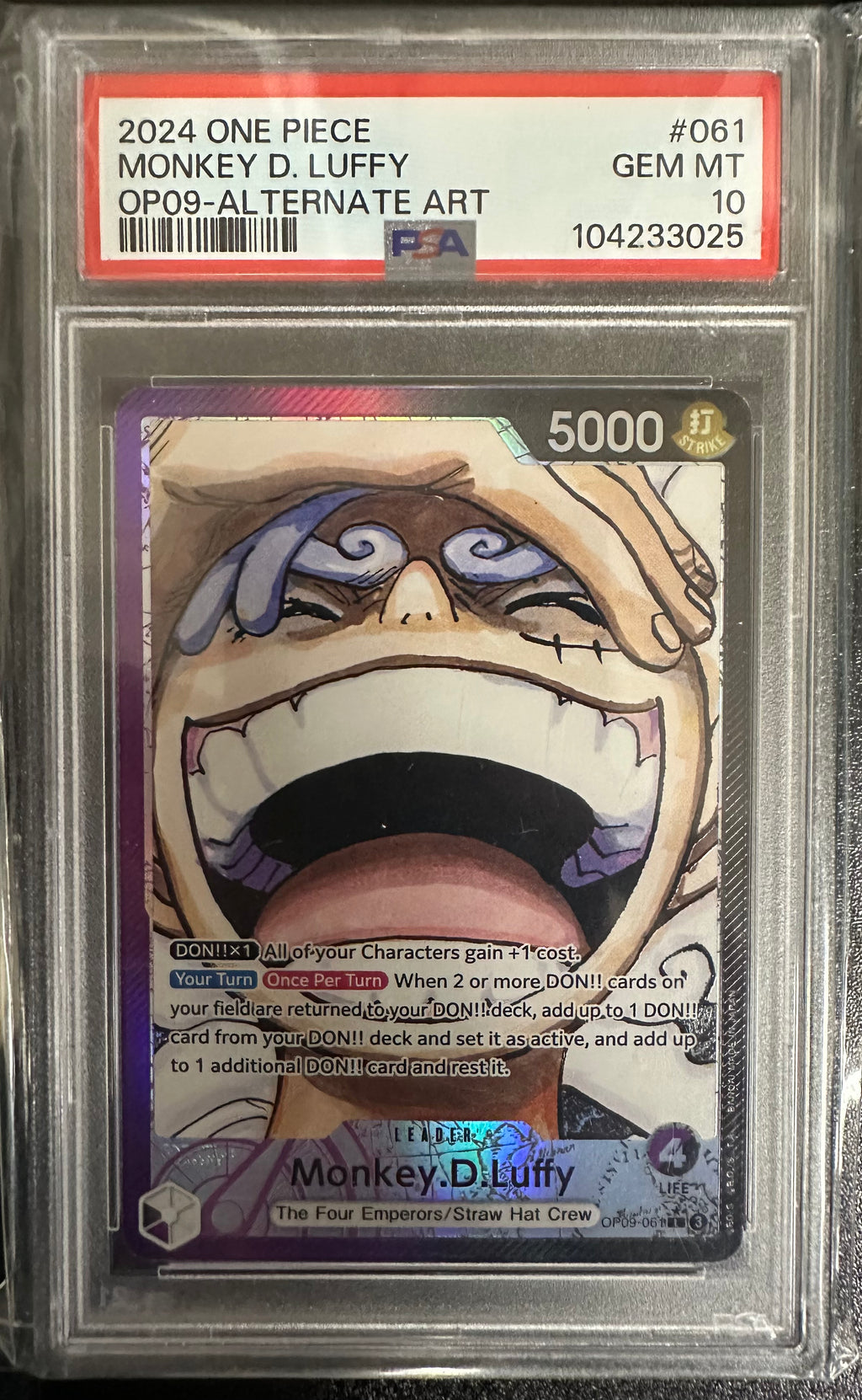 one piece pokemon cards 2024 ONE PIECE MONKEY D. LUFFY OP09-ALTERNATE ART PSA GEM MT 10