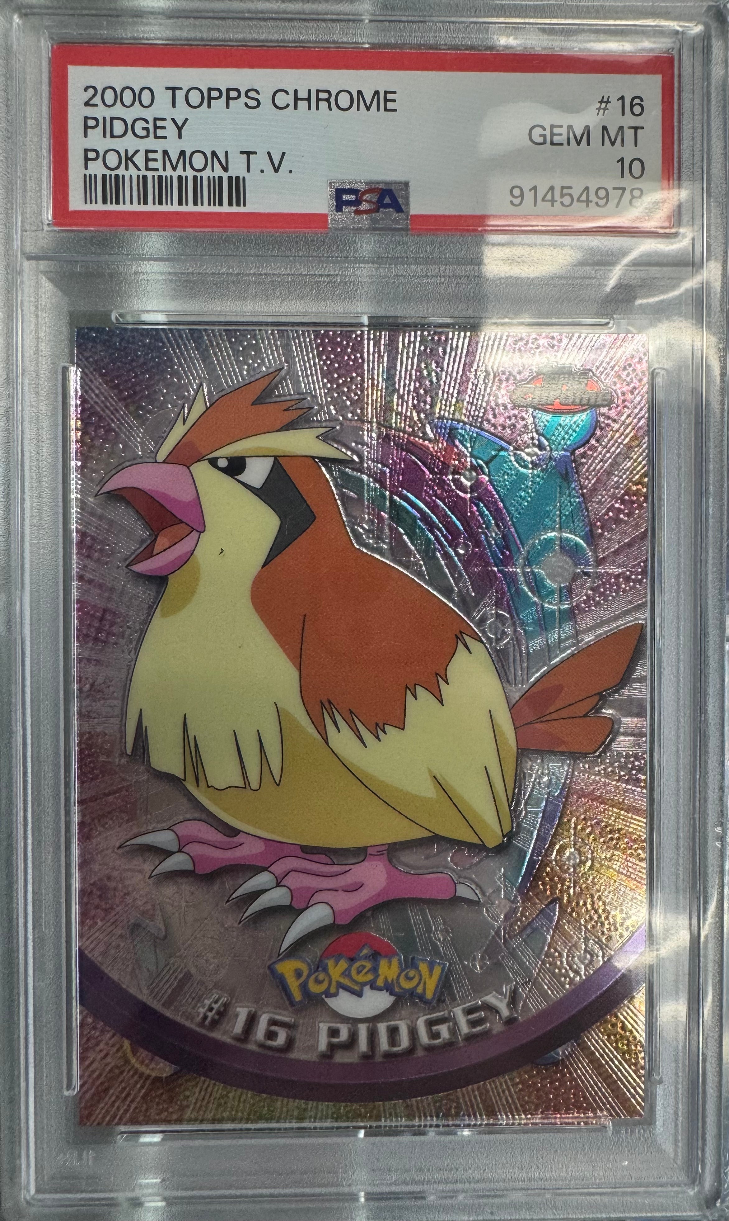PIDGEY POKEMON T.V. 2000 TOPPS CHROME POKEMON T.V. PSA GEM MT 10