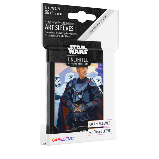 Star Wars Unlimited Moff Gideon card sleeves featuring vibrant artwork, designed for cards sized 66 x 92 mm.