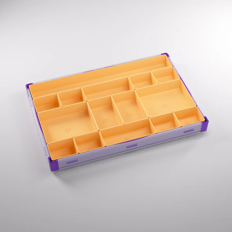 Gamegenic Token Silo XL Convertible in orange and purple, featuring multiple compartments for organizing game tokens.