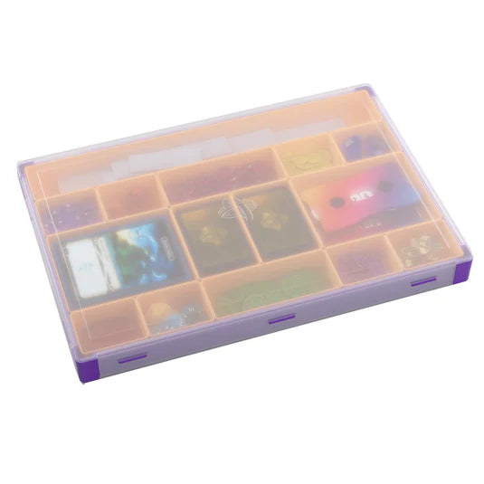 Gamegenic Token Silo XL Convertible in orange and purple, featuring multiple compartments for organizing tokens and cards.