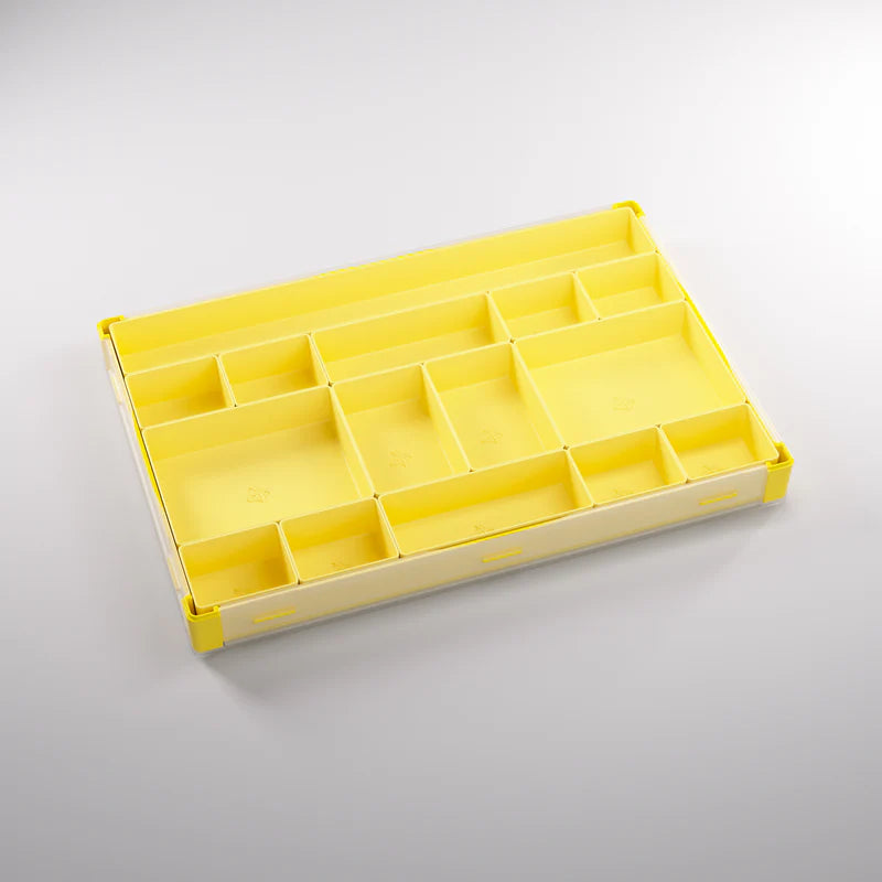 Gamegenic Token Silo XL Convertible in yellow, featuring multiple compartments for organizing game tokens and accessories.