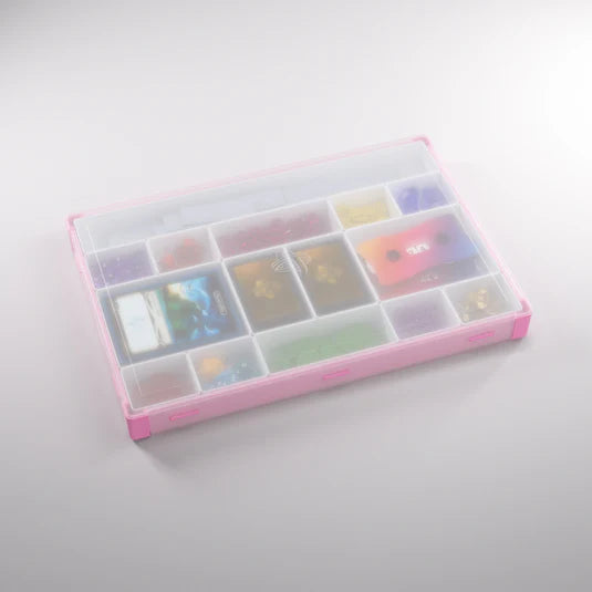 Gamegenic Token Silo XL Convertible in pink and white, featuring multiple compartments for organizing tokens and cards.