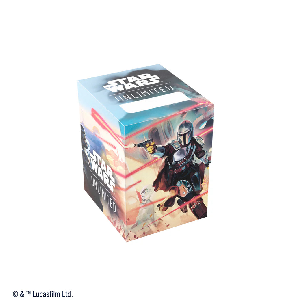 Gamegenic Deck Box featuring Star Wars Unlimited design with Mandalorian and Moff Gideon artwork, ideal for card storage.