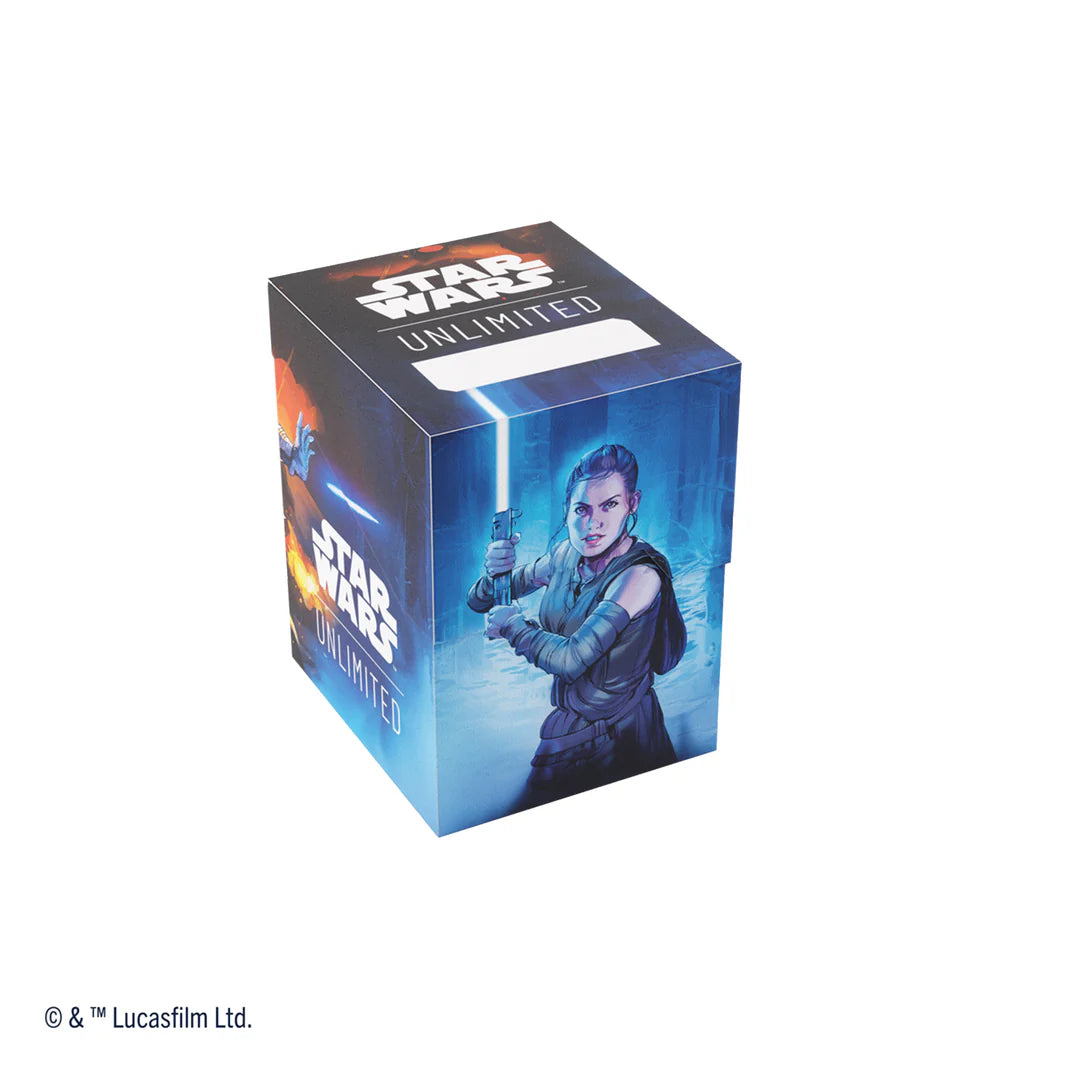 Gamegenic Deck Box featuring Rey and Kylo Ren from Star Wars Unlimited, designed for card storage and protection.