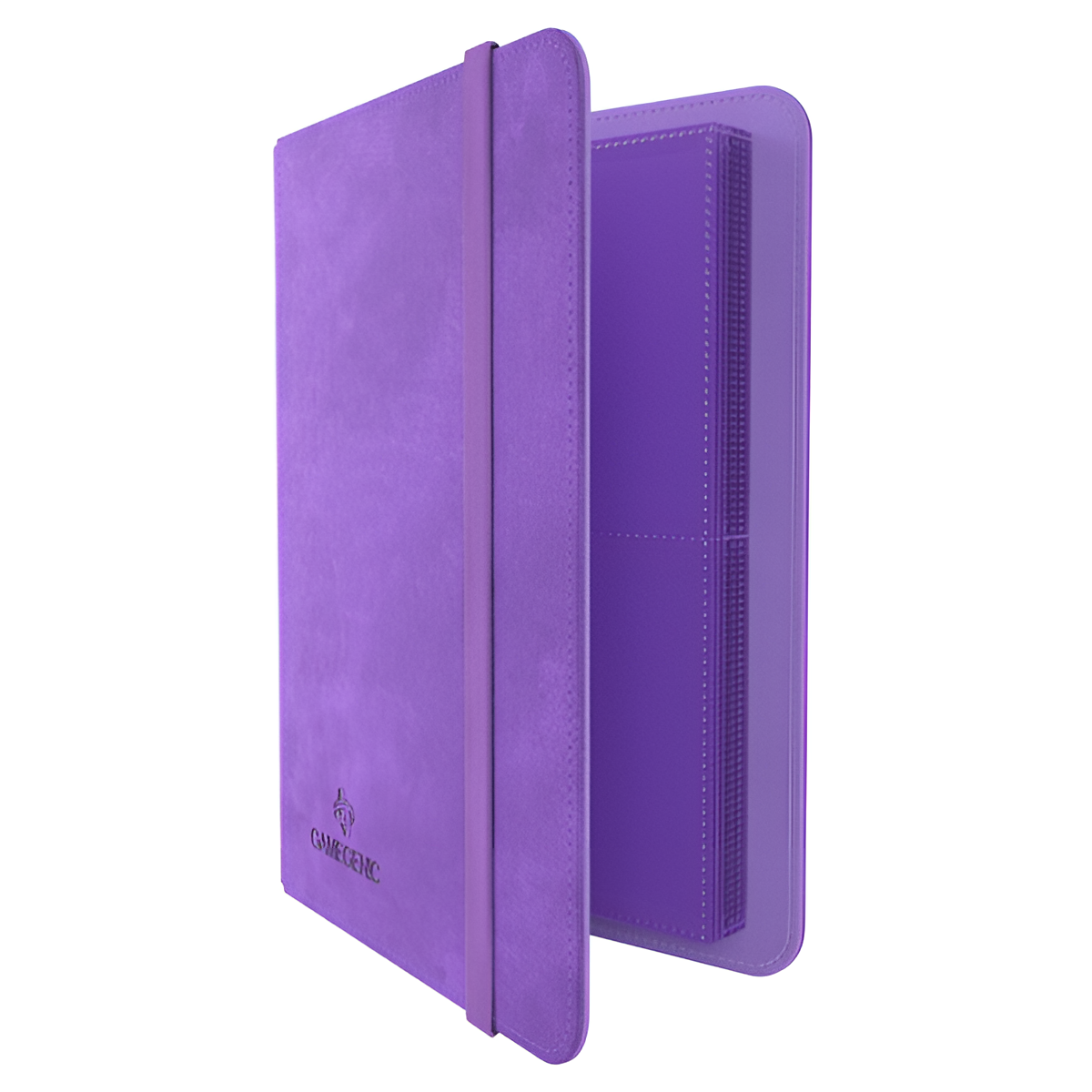 Gamegenic 4-Pocket Prime Album in purple, featuring a sleek design with an elastic closure and four pockets for card storage.