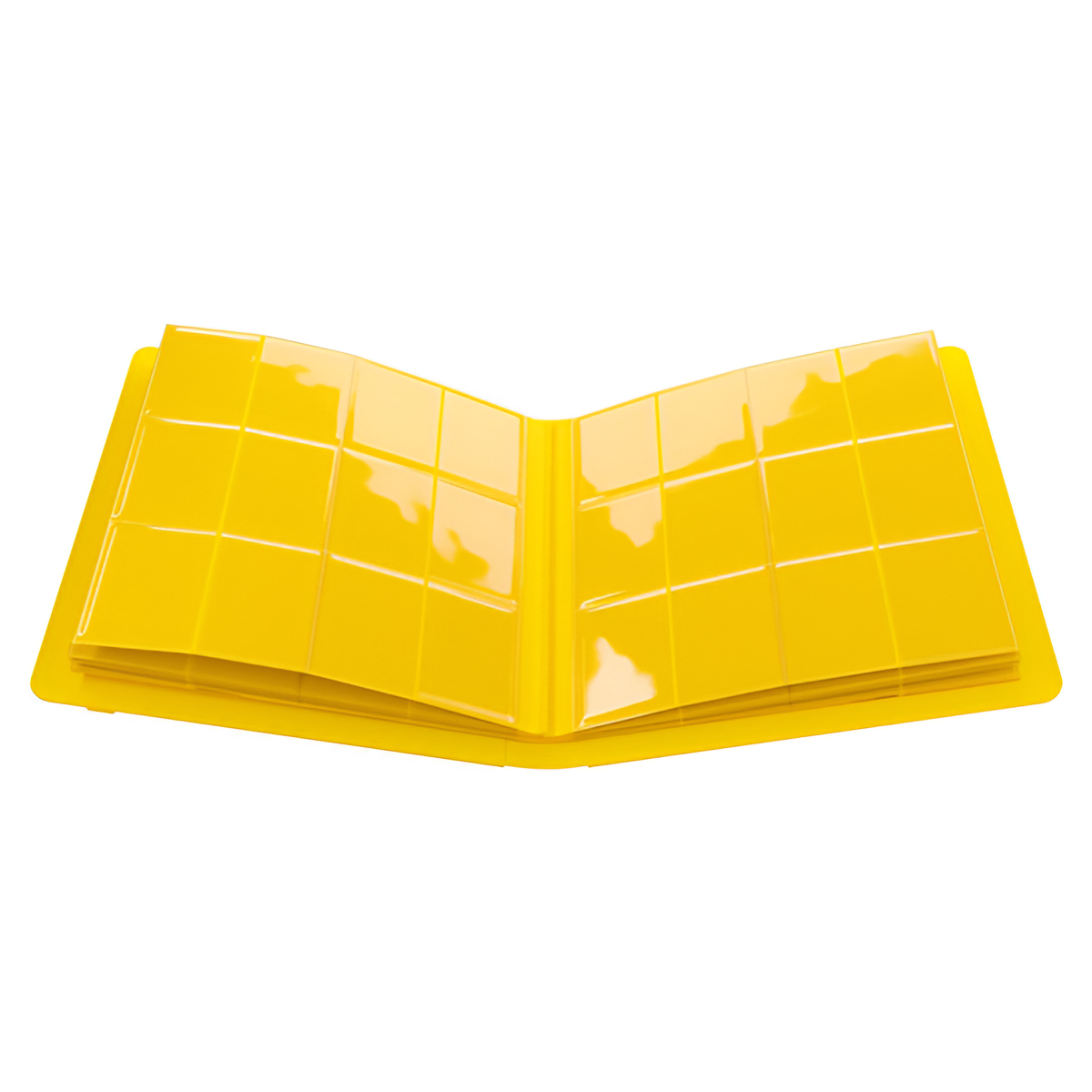 Yellow 12-pocket Prime album by Gamegenic, designed for storing trading cards, featuring a glossy finish and durable cover.