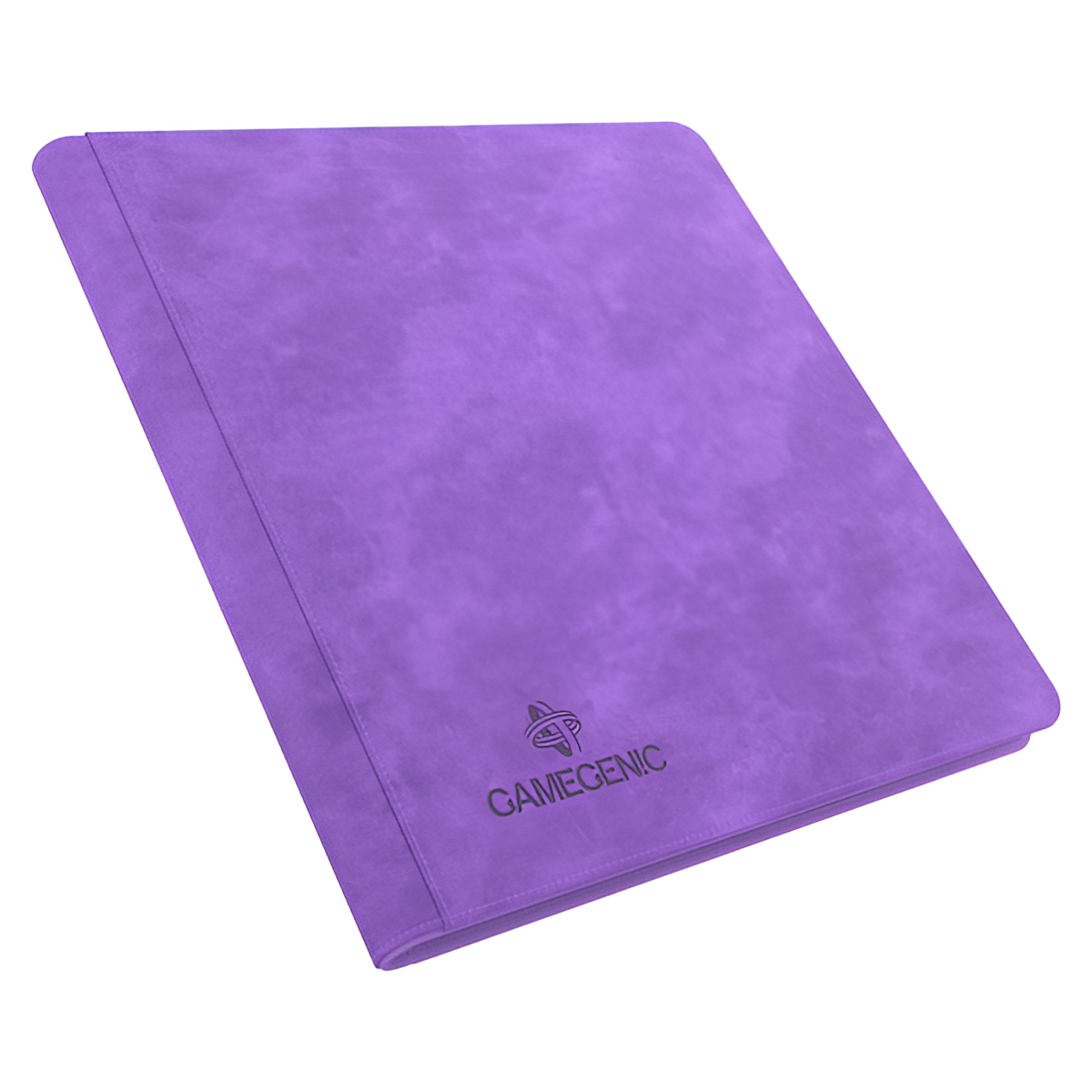 Gamegenic 12-pocket zip-up album in purple, designed for storing trading cards and game accessories securely.