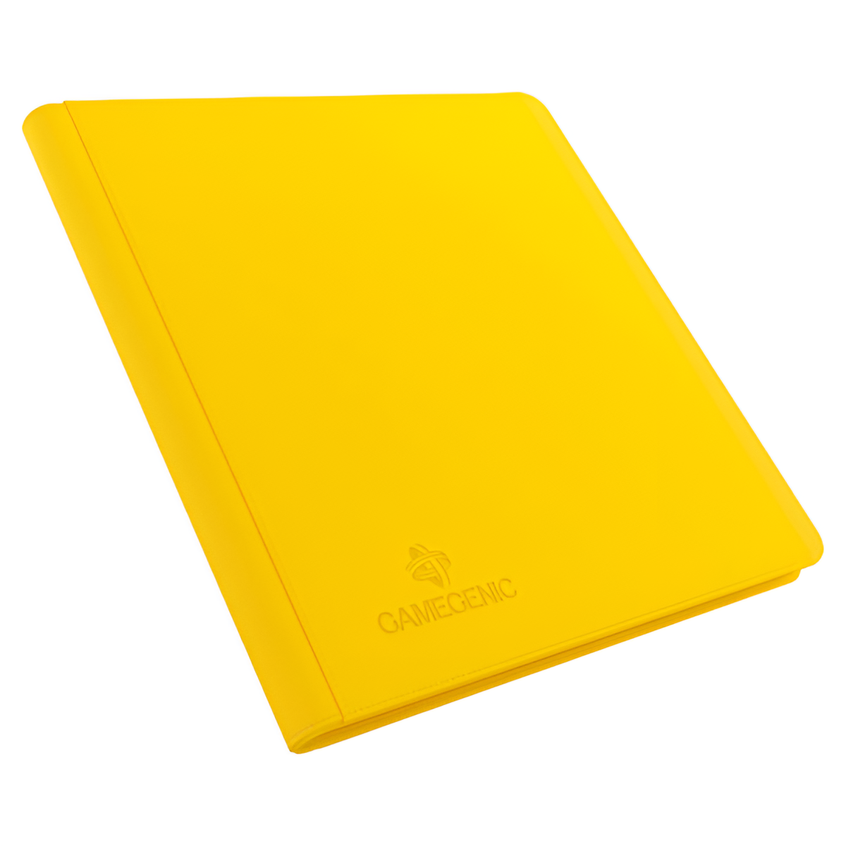 Gamegenic 12-pocket zip-up album in bright yellow, designed for organizing trading cards and collectibles.