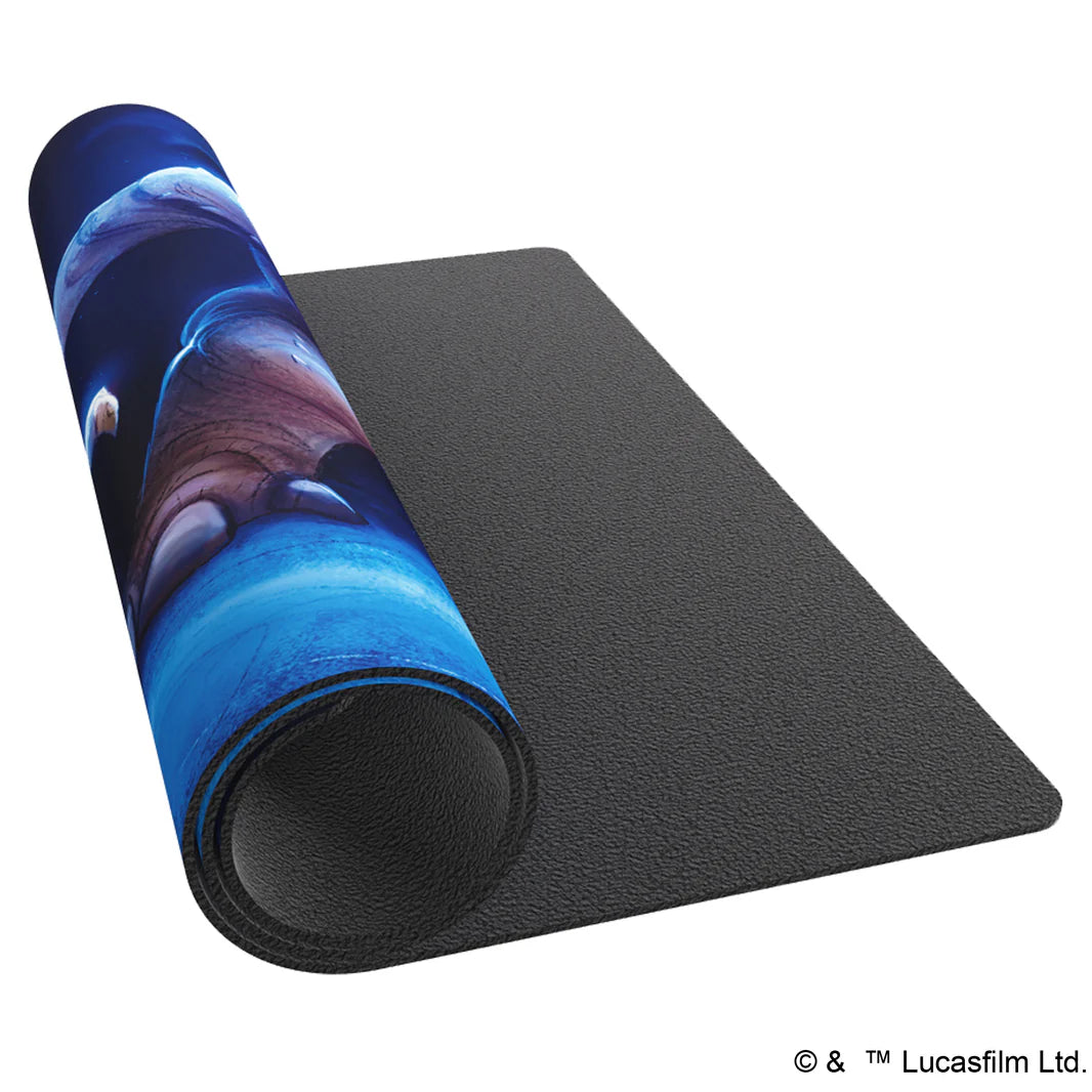Gamegenic Playmat featuring a vibrant Rancor design from Star Wars Unlimited, with a textured black underside for stability.