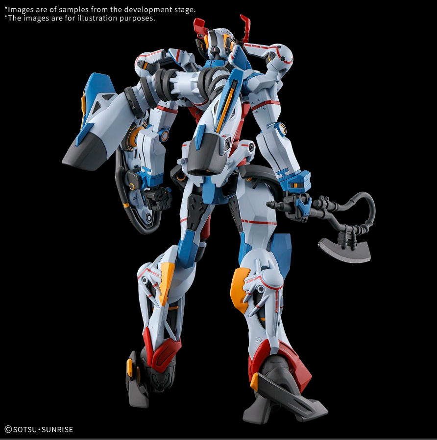 HG 1/144 MS Gundam GQuuuuuuX model kit showcasing a detailed, dynamic pose with vibrant colors and intricate design elements.