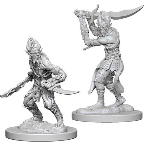 Unpainted Githyanki miniature from Dungeons & Dragons, featuring a warrior with a sword in dynamic pose.