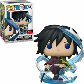 Funko POP! figure of Giyu Tomioka from Demon Slayer, featuring a water-themed design and AAA Anime Exclusive sticker.