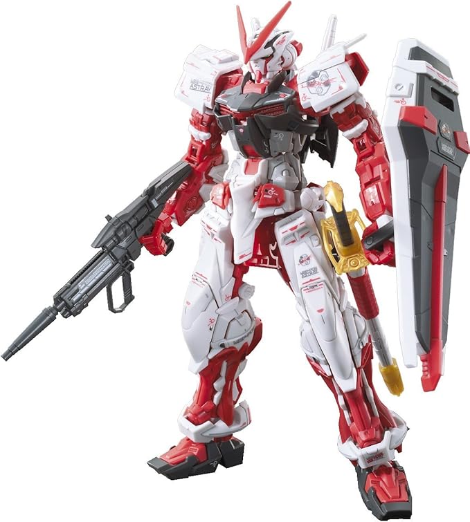 Gundam Astray Red Frame model kit in 1/144 scale, featuring intricate details, weapons, and a dynamic pose.