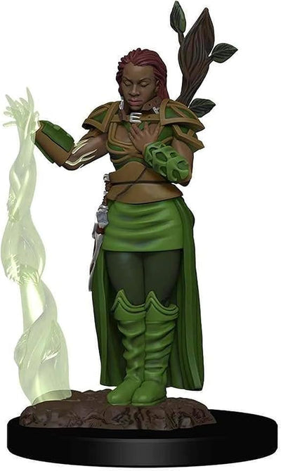 Premium Dungeons & Dragons figure of a human female druid in green attire, casting magic with a glowing vine.