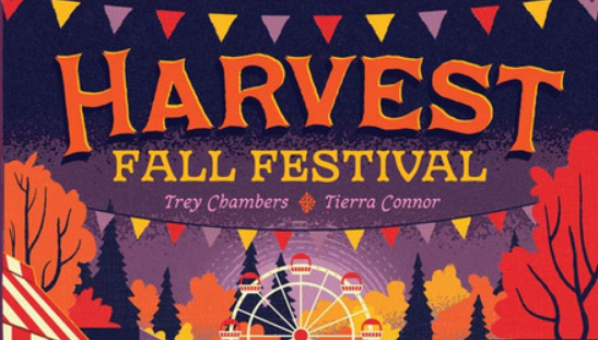 Colorful box art for the Harvest: Fall Festival Expansion featuring autumn trees, a ferris wheel, and festive bunting.