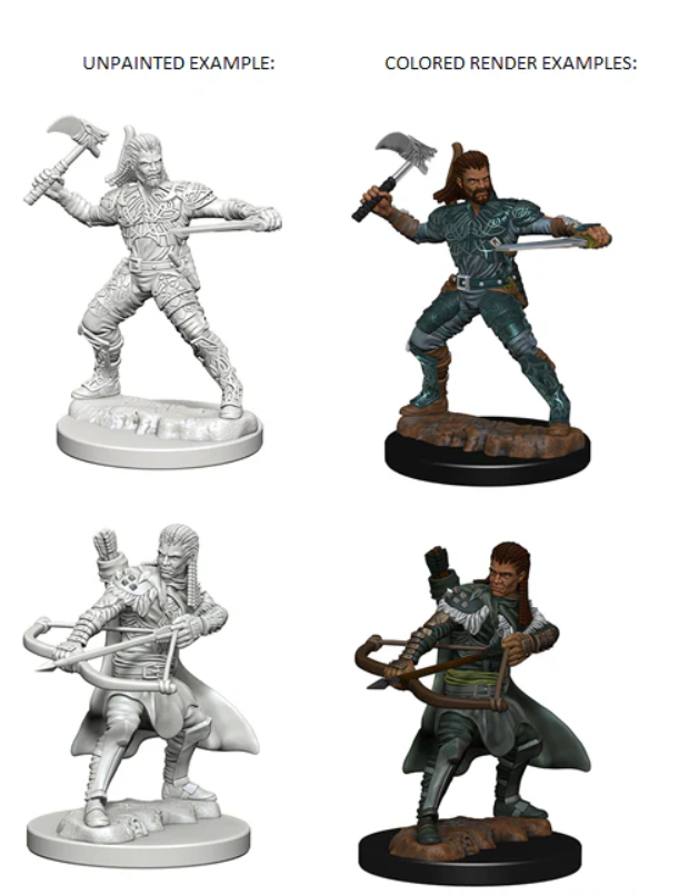 Unpainted and painted examples of Nolzur's Marvelous Miniatures Human Male Ranger for Dungeons & Dragons.