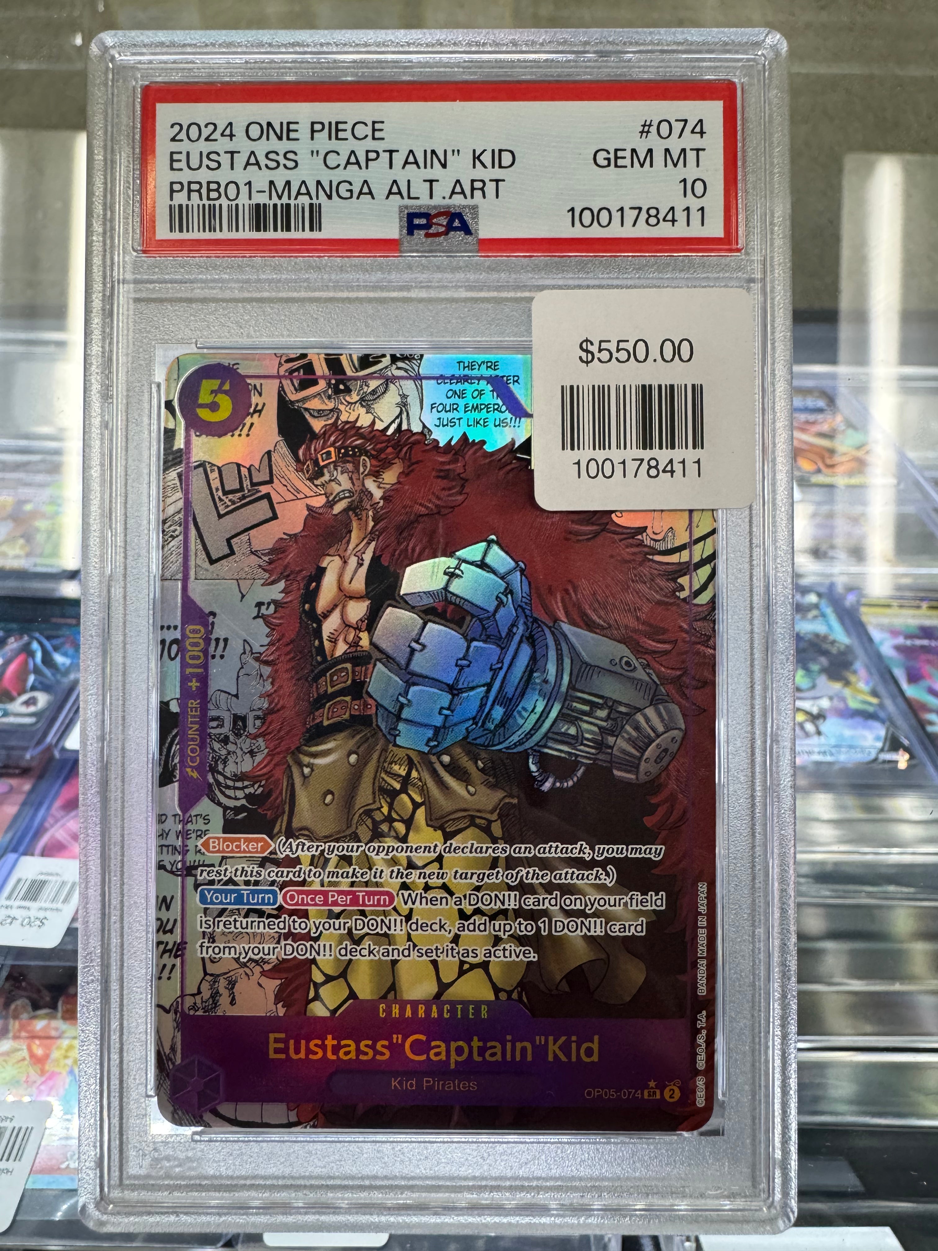 EUSTASS "CAPTAIN" KID MANGA ALTERNATE ART 2024 ONE PIECE PRB01-PREMIUM BOOSTER -ONE PIECE CARD THE BEST- PSA GEM MT 10