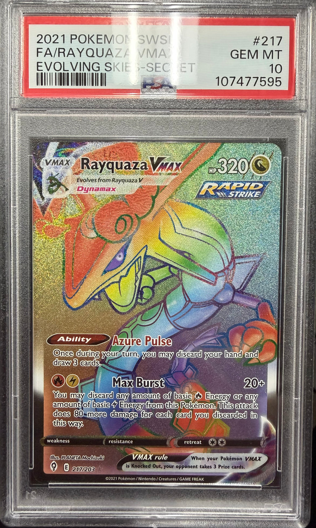 2021 Pokemon SWSH FA/Rayquaza VMASX Evolving Skies-Secret
