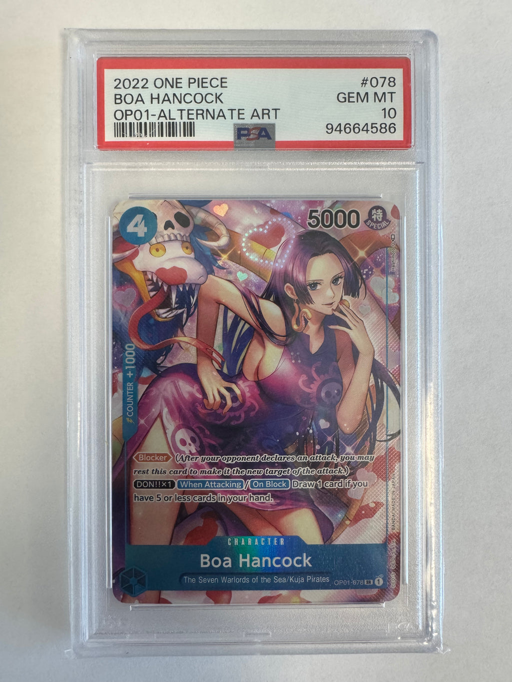 BOA HANCOCK ALTERNATE ART 2022 ONE PIECE OP01-ROMANCE DAWN PSA GEM MT