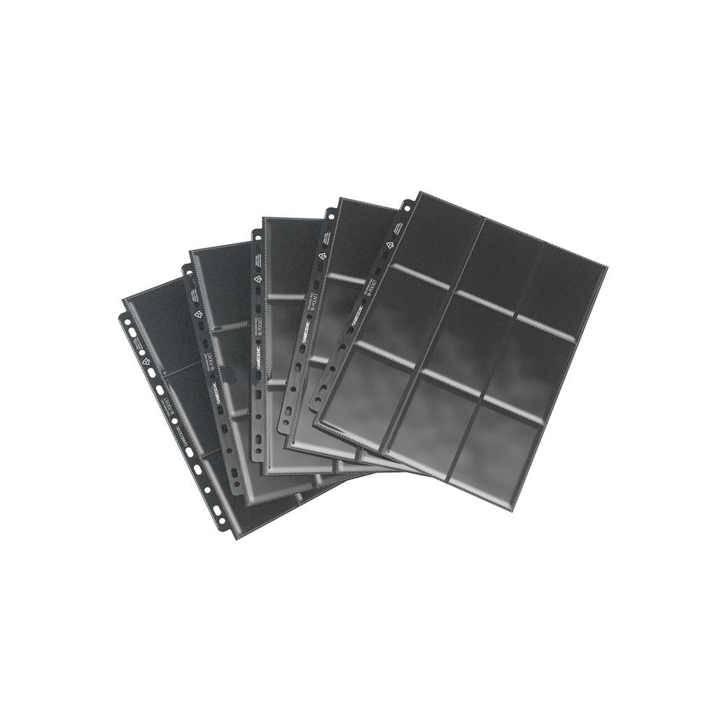 Gamegenic Sideloading 18-Pocket Pages in black, pack of 50, designed for organizing trading cards and collectibles.