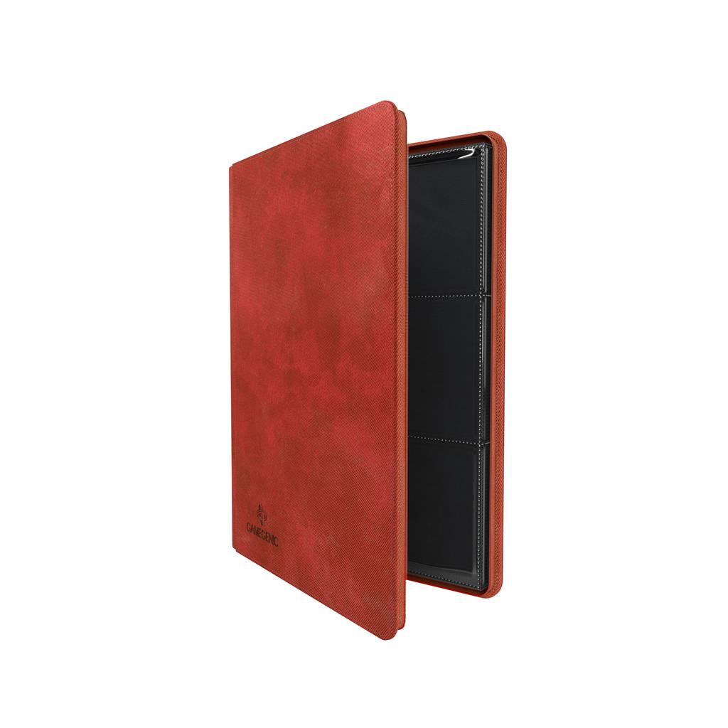 Red zip-up album by Gamegenic featuring 18 pockets for card storage, designed for collectors and gamers.