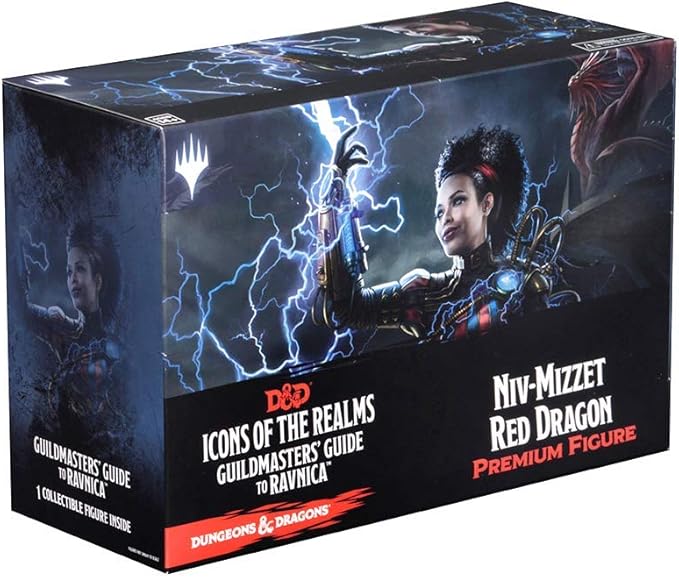 Dungeons & Dragons Icons of the Realms Guildmaster's Guide to Ravnica Niv-Mizzet premium figure box featuring a red dragon design.
