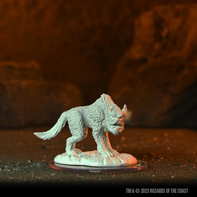 Unpainted Yeth Hound miniature from Dungeons & Dragons, designed for tabletop gaming and painting enthusiasts.