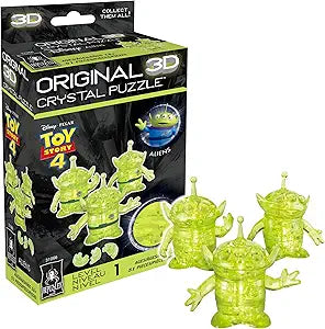 3D crystal puzzle featuring Toy Story aliens in vibrant green, packaged for collectors and puzzle enthusiasts.