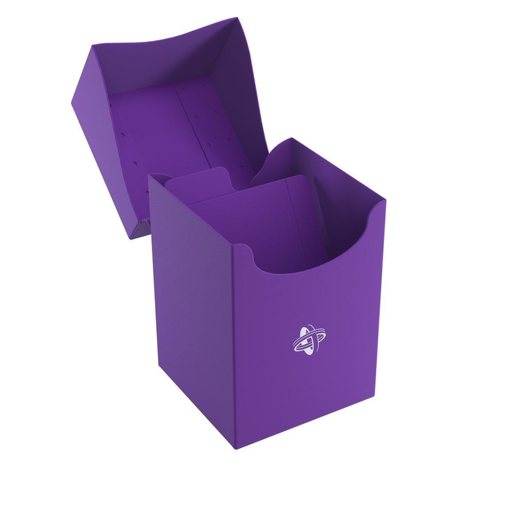 Purple Gamegenic Deck Holder 100+ designed for card storage, featuring an open top and a sleek, modern design.
