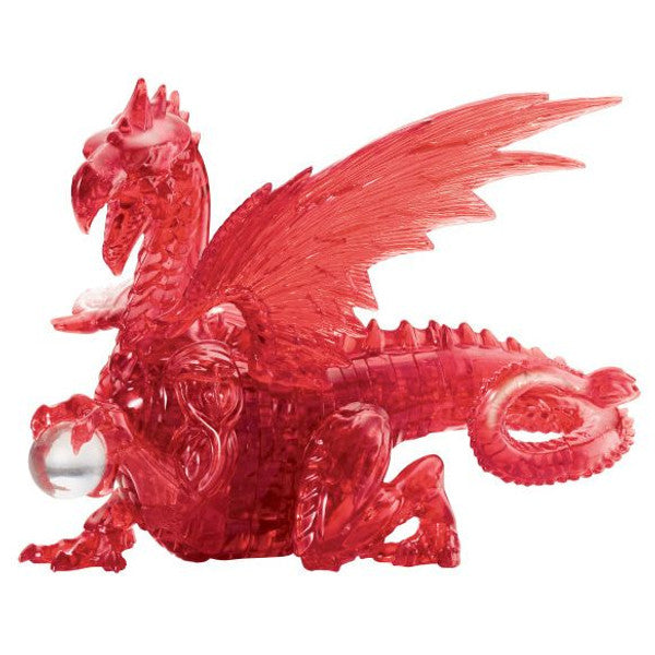 Red 3D crystal dragon puzzle by BePuzzled, featuring intricate details and a glossy finish, ideal for collectors and puzzle enthusiasts.