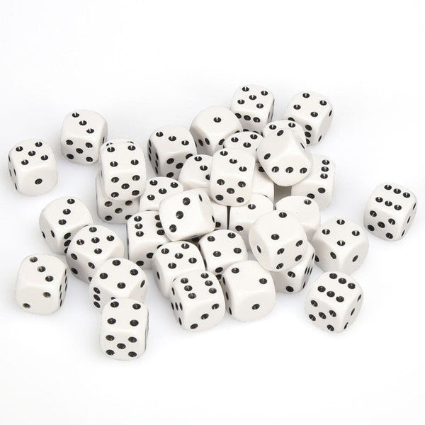Chessex: d6 Dice 12mm Opaque White/Black (36)