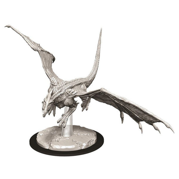 Unpainted Young White Dragon miniature from Dungeons & Dragons Nolzur's Marvelous Minis, featuring detailed wings and claws.