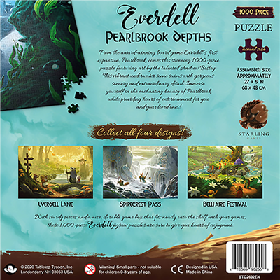Everdell Pearlbrook Depths 1000-piece puzzle featuring vibrant artwork of an enchanting forest scene.