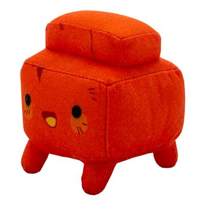 Catan Sprite Plushie in brick shape, featuring a cheerful face and small legs, made of soft orange fabric.