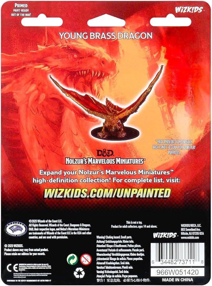 Unpainted Young Brass Dragon miniature from Dungeons & Dragons Nolzur's Marvelous Minis, ideal for tabletop gaming.