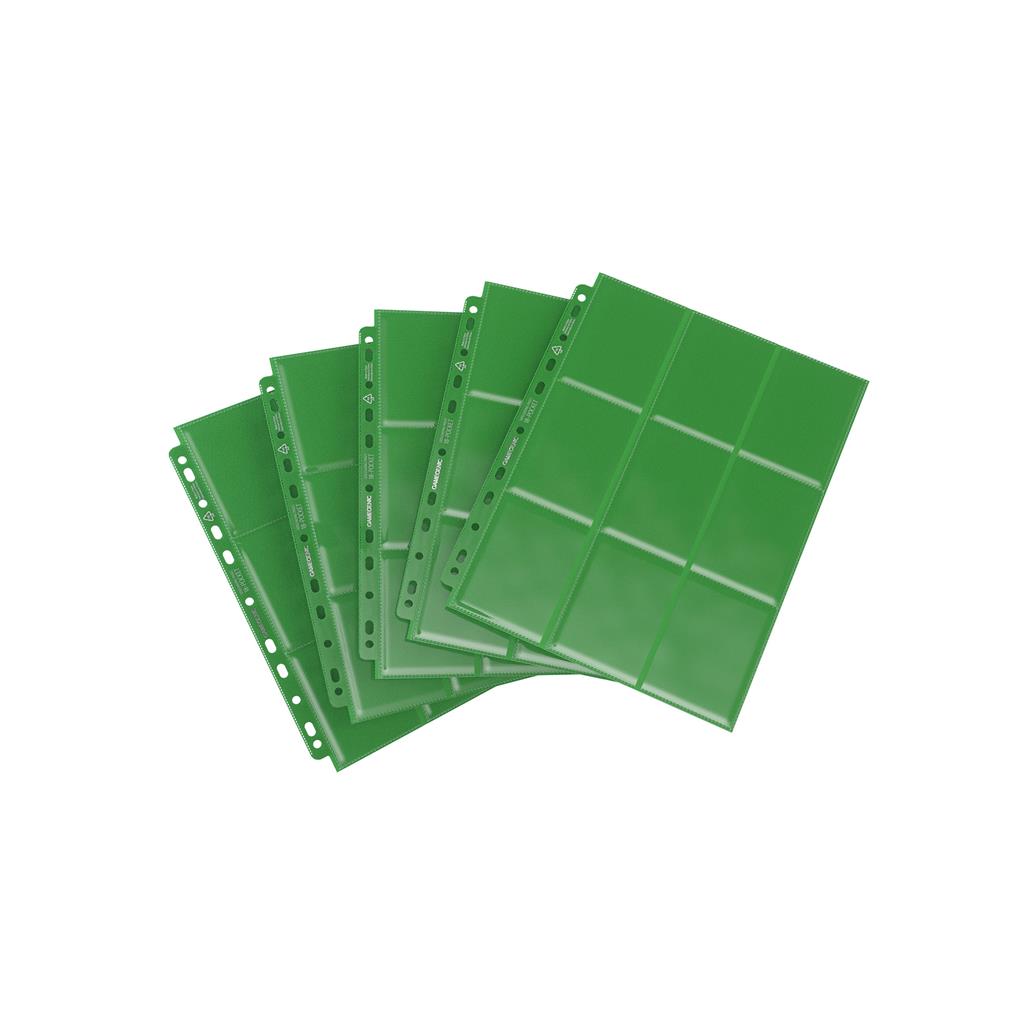 Gamegenic Sideloading 18-Pocket Pages in green, set of 50, designed for organizing trading cards and collectibles.