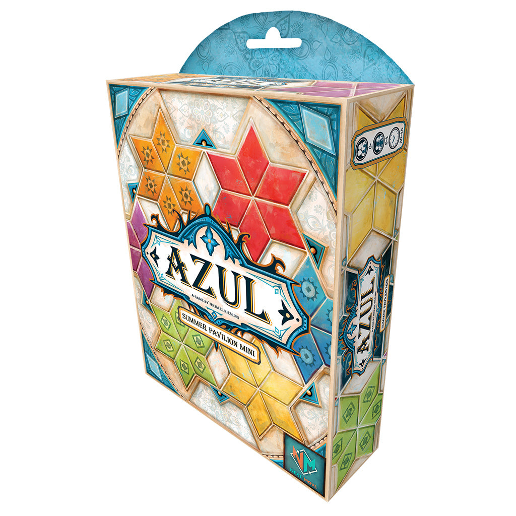 Colorful box of Azul Summer Pavilion Mini featuring geometric tile designs in vibrant hues, ideal for strategy game enthusiasts.
