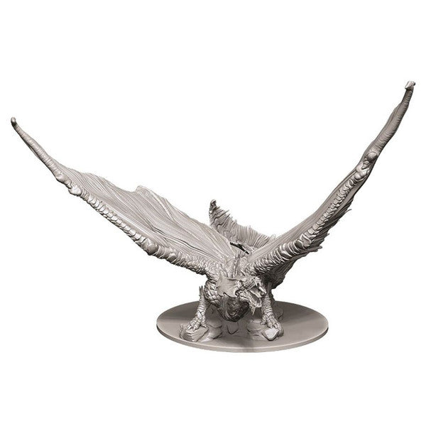 Unpainted Young Brass Dragon miniature from Dungeons & Dragons Nolzur's Marvelous Minis, featuring detailed wings and pose.