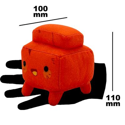 Catan Sprite Plushie in brick shape, orange color, with cute facial features and small dimensions for cuddling.